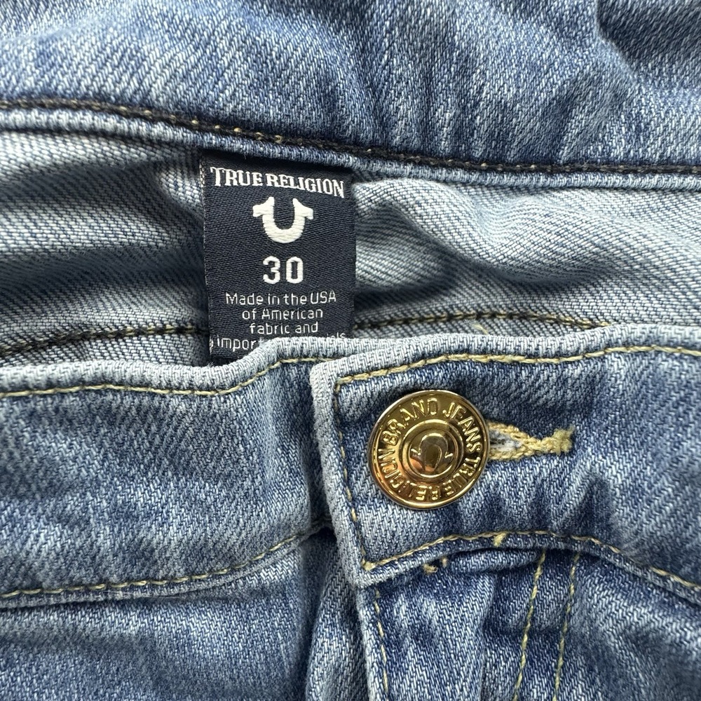 True‎ Religion Cropped Jeans Women 30 Ombre Raw Hem Relaxed Straight Blue - Picture 5 of 11